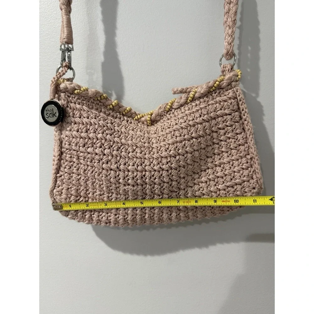 Sak Crochet Womens Tan Shoulder Bag Pink Y2K Style Demi Bag M